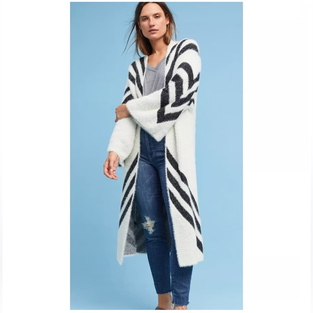 Anthropologie SleepingOnSnow Women's Black and White Long Cardigan Sweater